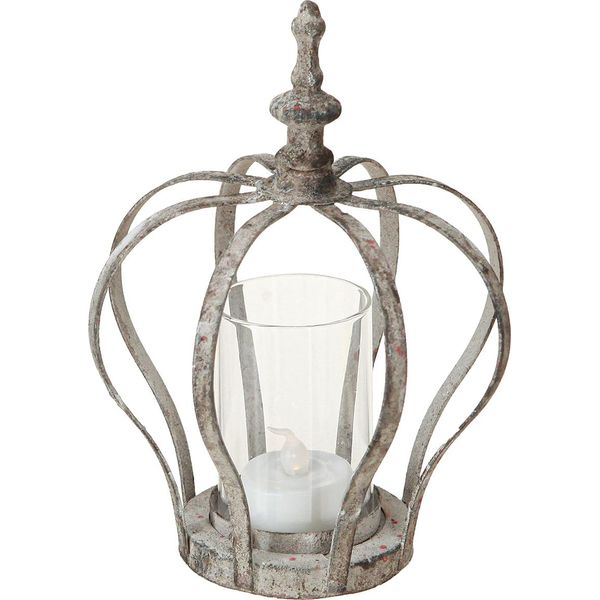 Lanterna Vintage Corona Tealight Vetro Metallo Decorazione Grigio-image