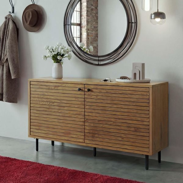 Armadio Cassettiera HWC-N78, Armadio Cassettiera, Stile Scandinavo Metallo Legno Melamina Mvg 53X94X35Cm ~ Naturale-image