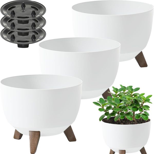 Set Di 3 Vasi Da Fiori Lamela | Roma | Ciotola | Bianco | 24 Cm-image