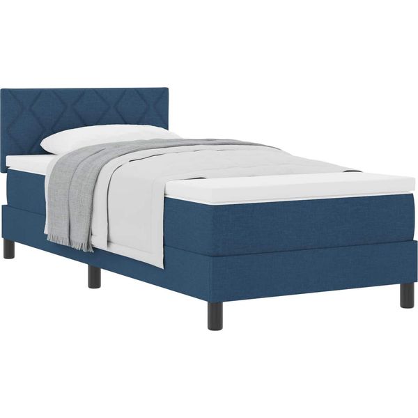 Vidaxl Letto A Molle Con Materasso E Testiera Blu 90 X 200 Cm In Tessuto-image