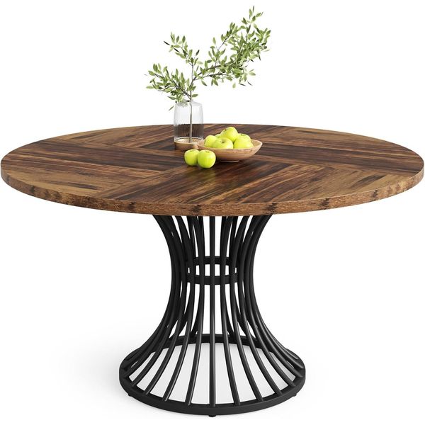 Tavolo Da Pranzo Tribesigns, Tavolo Da Pranzo Rotondo, Tavolo Da Pranzo Da 120 Cm, Tavolo Da Cucina Rustico, Tavolo Da Pranzo Industriale Con Base In Metallo Per Cucina, Marrone-image