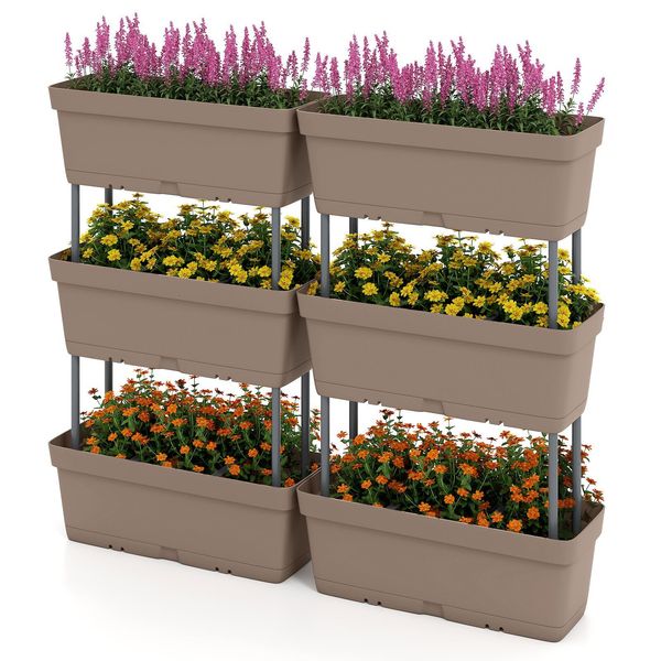 Costway 6 Fioriere Lunghe 49 Cm, Fioriere Con Sistema Di Drenaggio, Fioriera Verticale Per Aiuole Rialzate In Plastica Grigio-image