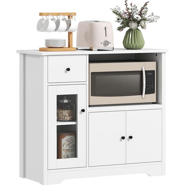 Homcom Armadio Da Cucina Con Ripiano Per Microonde Armadio Per Microonde Con 3 Ante, Cassetto, Ripiani Regolabili, Mobile Contenitore Per Cucina, Sala Da Pranzo, Soggiorno, Bianco-image