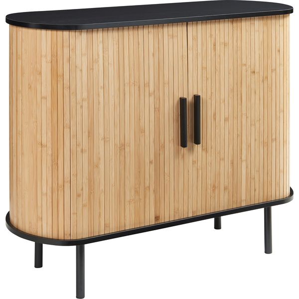 Cassettiera 'Tvedestrand' Con 2 Ante Scorrevoli 100 X 40 X 80 Cm Nero / Naturale-image