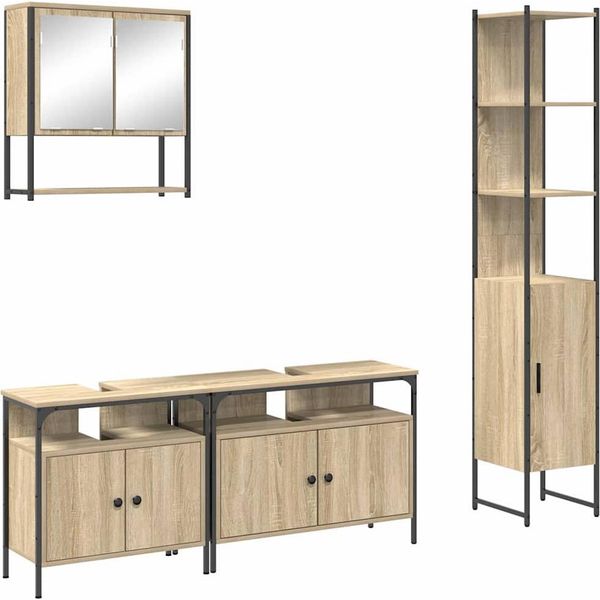 Vidaxl Set Di Mobili Da Bagno Con Ripiano 4 Pezzi In Legno Di Quercia Sonoma-image