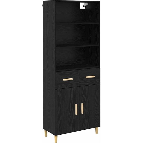 Syfax™ Credenza Rovere Nero 69,5 X 32,5 X 180 Cm Legno Multistrato-image