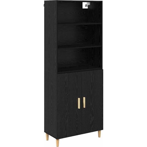 Syfax™ Credenza Rovere Nero 69,5 X 32,5 X 180 Cm Legno Multistrato-image