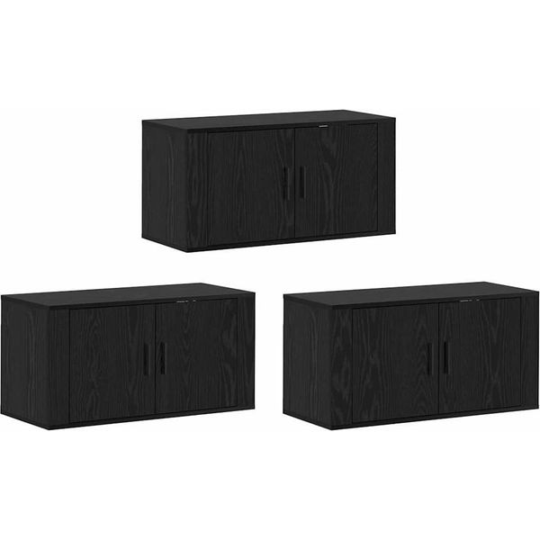 Syfax™ Set Mobile Tv Da Parete 3 Pcs Rovere Nero 80 X 34,5 X 40 Cm-image