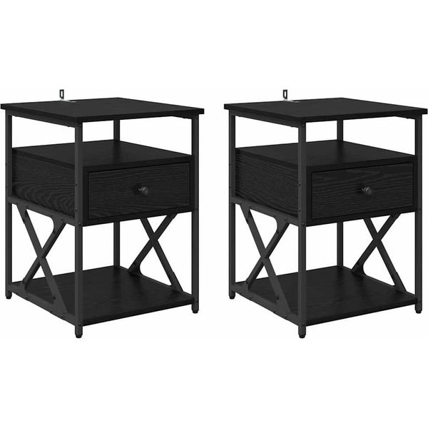 Syfax™ Armadio Da Notte Con Cassetto 2 Pcs Rovere Nero 40 X 42 X 55 Cm-image