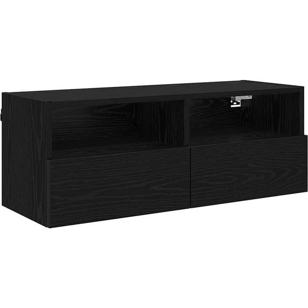 Syfax™ Mobile Tv Da Parete Rovere Nero 80 X 30 X 30 Cm-image