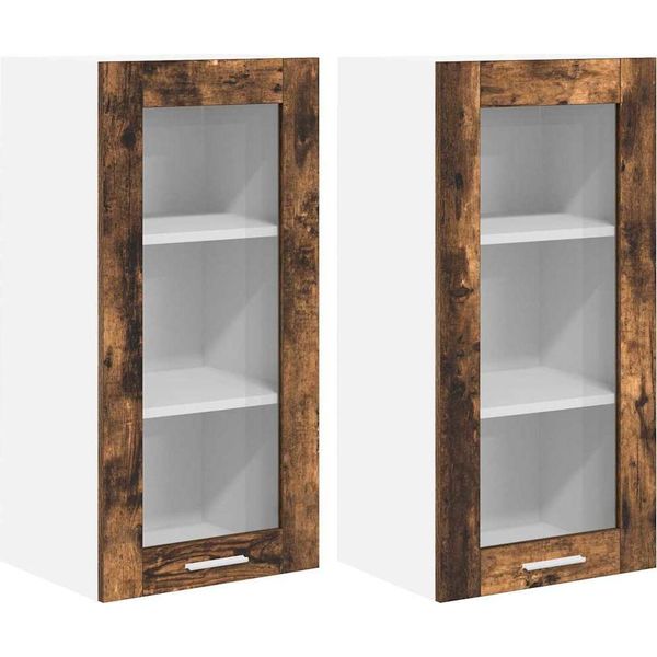 Syfax™ Armadio Pensile Con Porta 2 Pcs Rovere Fumé 40 X 31 X 80 Cm-image