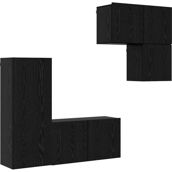 Syfax™ Mobile Tv 4 Pcs Rovere Nero Legno Multistrato-image