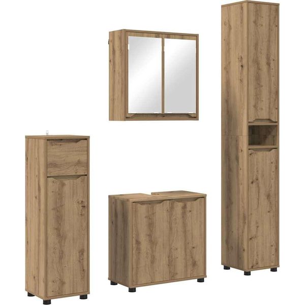 Syfax™ Set Di Mobili Per Il Bagno Con Ruota 4 Pcs Rovere Artigianale-image