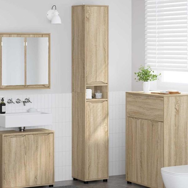 Syfax™ Mobile Da Bagno Con Porta Rovere Sonoma 30,5 X 30 X 195 Cm-image