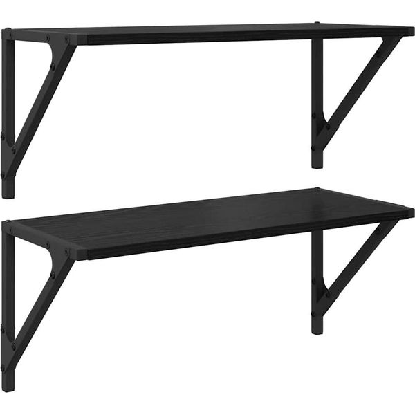 Syfax™ Scaffali Da Parete 2 Pcs Rovere Nero 60 X 25 X 25,5 Cm-image