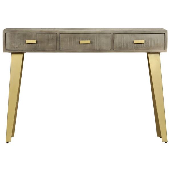 Syfax™ Tavolo Consolle Massello Di Mango Grigio E Ottone 110X35X76 Cm-image