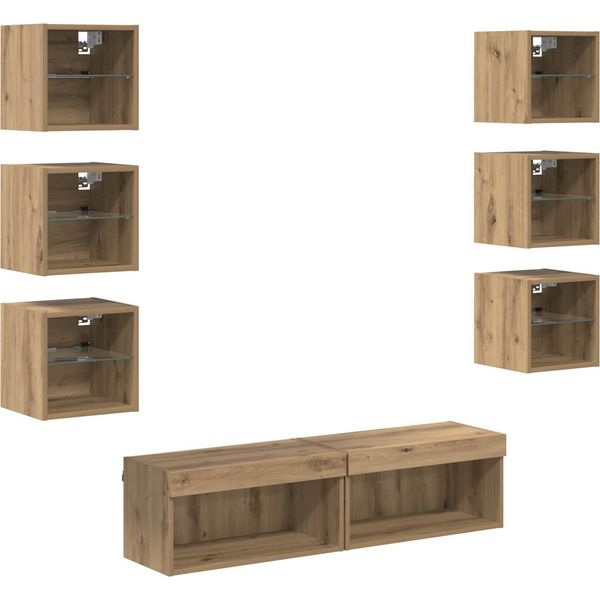Syfax™ Mobile Tv Con Cassetto 8 Pcs Rovere Artigianale Vetro-image