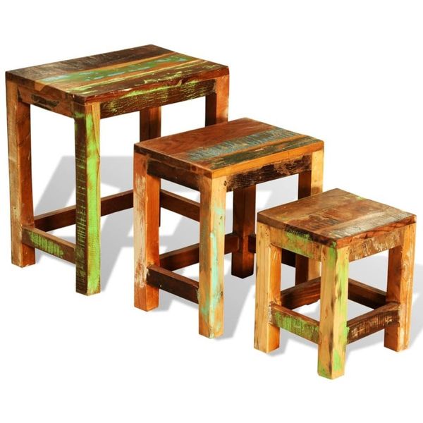 Syfax™ Tavolini Impilabili Set 3 Pz In Legno Vintage Di Recupero-image