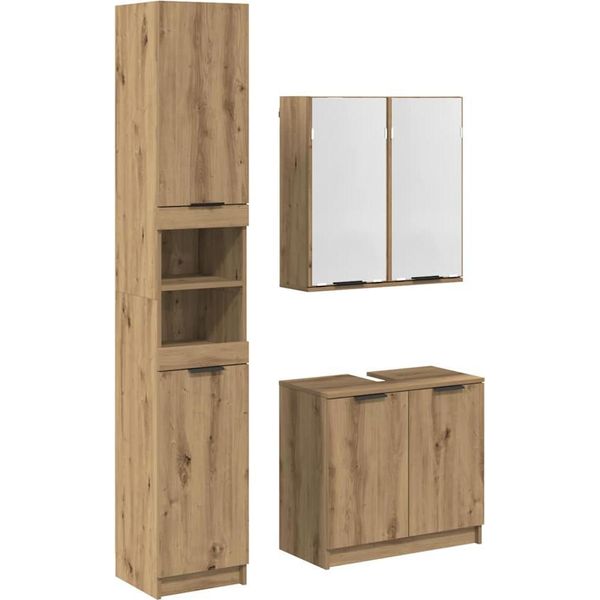 Syfax™ Set Di Armadi Da Bagno Con Lo Scaffale 3 Pcs Rovere Artigianale-image