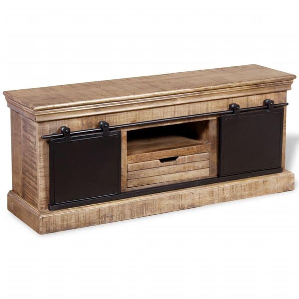 Syfax™ Mobile Tv 2 Porte Scorrevoli Legno Massello Mango 110X30X45 Cm-image