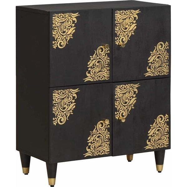 Syfax™ Credenza Con Porta Nero 60 X 33 X 75 Cm Legno Di Mango Massello-image