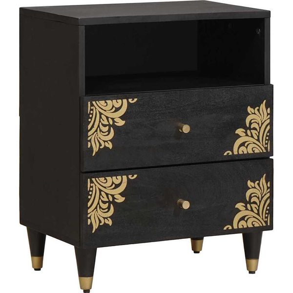 Syfax™ Armadio Da Notte Nero 50 X 33 X 62 Cm Legno Di Mango Massello-image