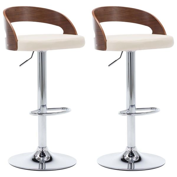 Syfax™ Sgabelli Da Bar 2 Pz Crema In Pelle Finta E Legno Curvato-image