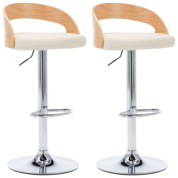 Syfax™ Sgabelli Da Bar 2 Pz Crema In Pelle Finta E Legno Curvato-image