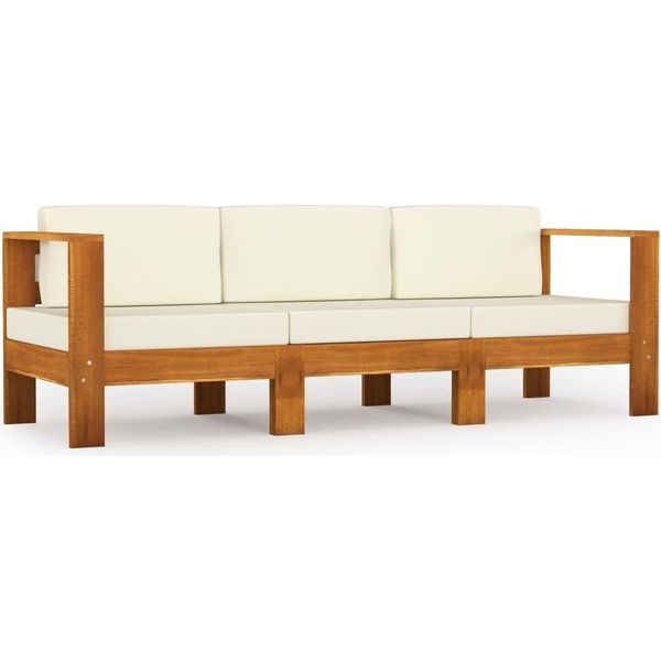 Syfax™ Divano Da Giardino 3 Posti Cuscini Bianco Crema Massello Acacia-image