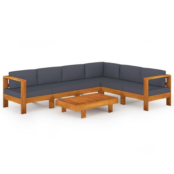 Syfax™ Set Divani Giardino 7 Posti Cuscini Grigi Scuro Massello Acacia-image