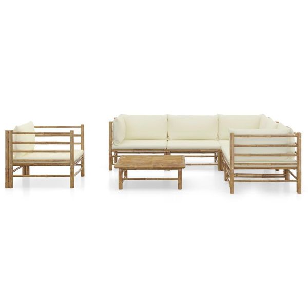 Syfax™ Set Divani Da Giardino 7 Pz Con Cuscini Bianco Crema In Bambù-image