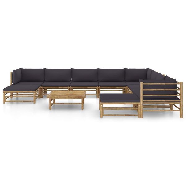 Syfax™ Set Salotto Da Giardino 11Pz Con Cuscini Grigio Scuro Bambù-image