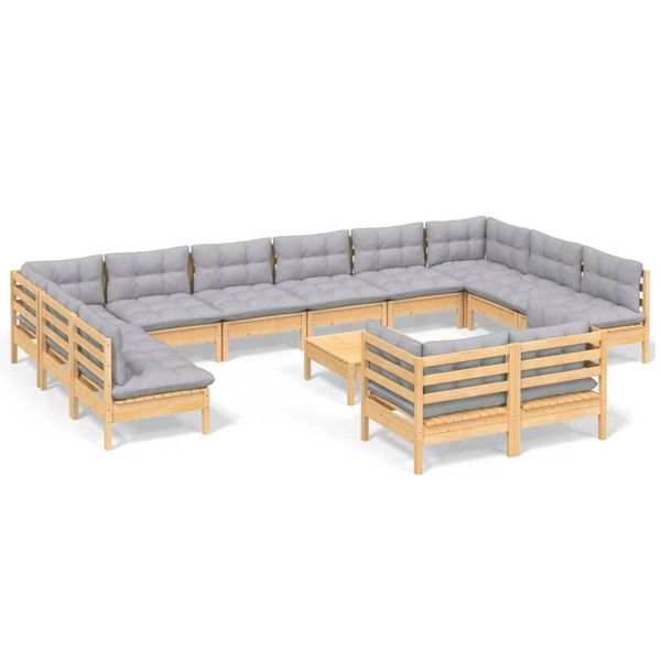 Syfax™ Set Divani Da Giardino 13 Pz Con Cuscini Grigi Massello Di Pino-image