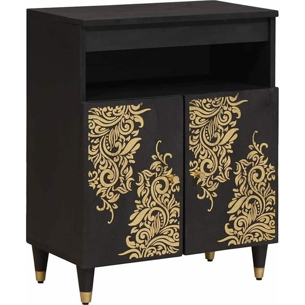 Syfax™ Credenza Con Porta Nero 60 X 33 X 75 Cm Legno Di Mango Massello-image