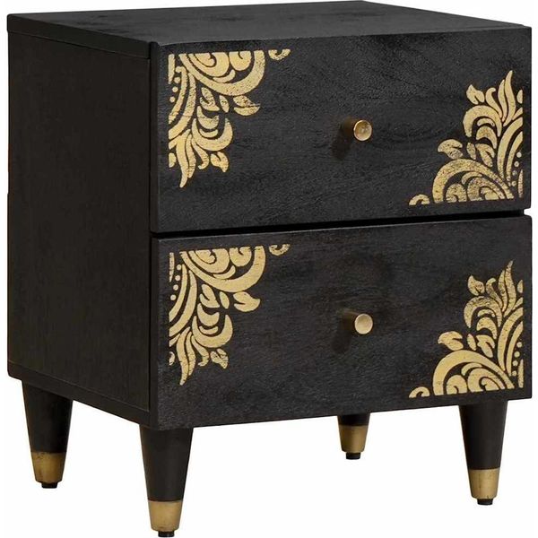 Syfax™ Armadio Da Notte Nero 40 X 33 X 46 Cm Legno Di Mango Massello-image