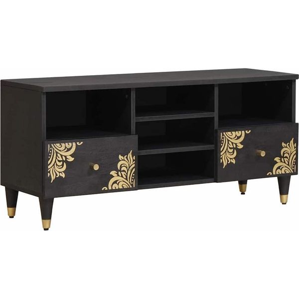 Syfax™ Mobile Tv Nero 100 X 33 X 46 Cm Legno Di Mango Massello-image