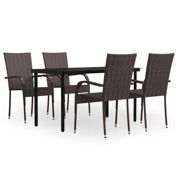 Syfax™ Set Da Pranzo Per Giardino 5 Pz Con Cuscini Marrone E Nero-image