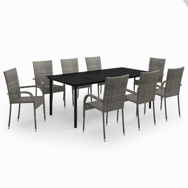 Syfax™ Set Da Pranzo Per Giardino 9 Pz Con Cuscini Grigio E Nero-image