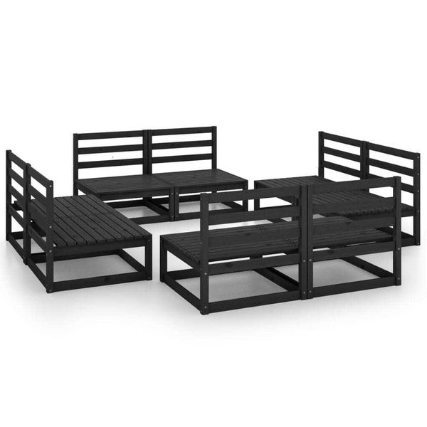 Syfax™ Set Divani Da Giardino 8 Pz Nero In Legno Massello Di Pino-image