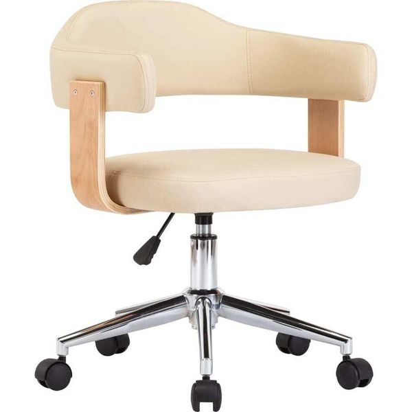 Syfax™ Sedia Da Pranzo Girevole Crema In Legno Curvato E Pelle Finta-image