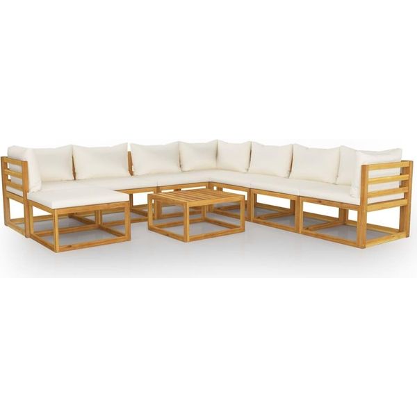 Syfax™ Set Divani Da Giardino 9 Pz Con Cuscini Crema In Legno Acacia-image