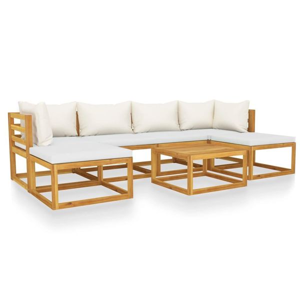 Syfax™ Set Divani Da Giardino 7 Pz Con Cuscini Crema In Legno Acacia-image