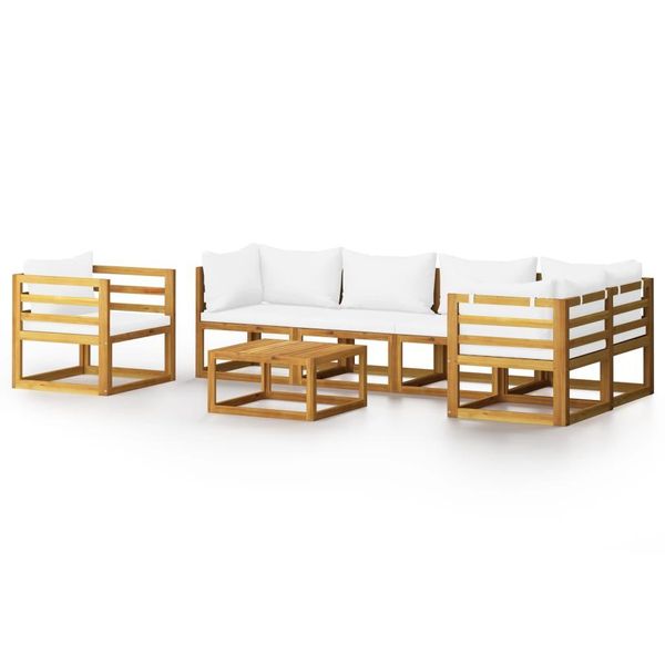 Syfax™ Set Divani Da Giardino 7 Pz Con Cuscini Crema Massello Acacia-image