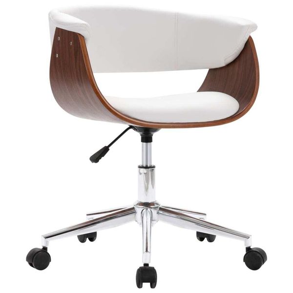 Syfax™ Sedia Da Ufficio Girevole Bianca In Legno Piegato E Pelle Finta-image