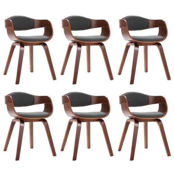 Syfax™ Sedie Da Pranzo 6 Pz In Legno Curvato E Tessuto Grigio-image
