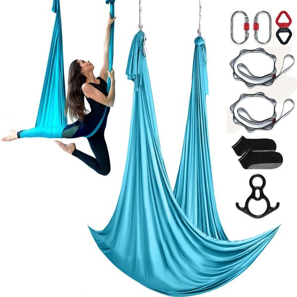 Set Di Amache Per Yoga Aereo 10 X 2,8 M, Altalena Per Yoga Aereo Blu, Altalena Per Yoga Aereo Per Interni 1000 Kg Di Portata Massima. Capacità Di Carico, Inclusi Calzini Da Yoga, Moschettone In Acciaio E Snodo In Alluminio-image