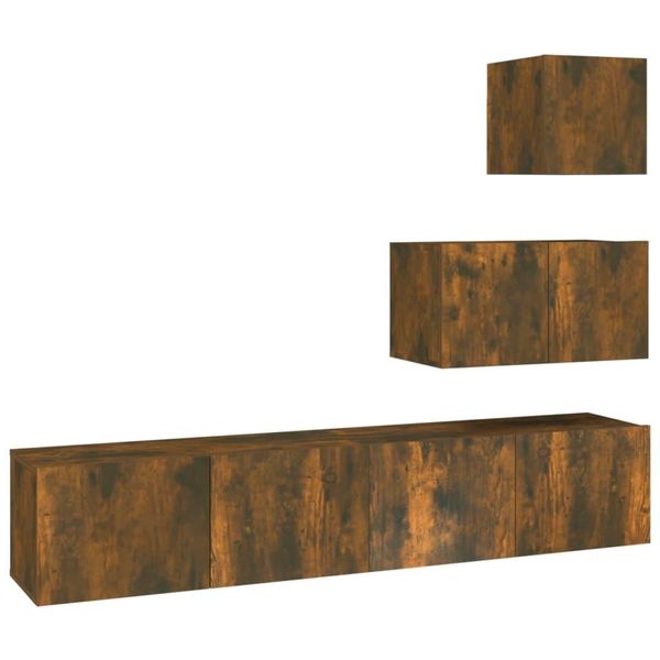 Syfax™ Set Di Mobili Porta Tv 4 Pz Rovere Fumo In Legno Multistrato-image