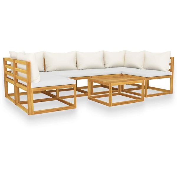 Syfax™ Set Divani Da Giardino 7 Pz Con Cuscini Crema Massello Acacia-image
