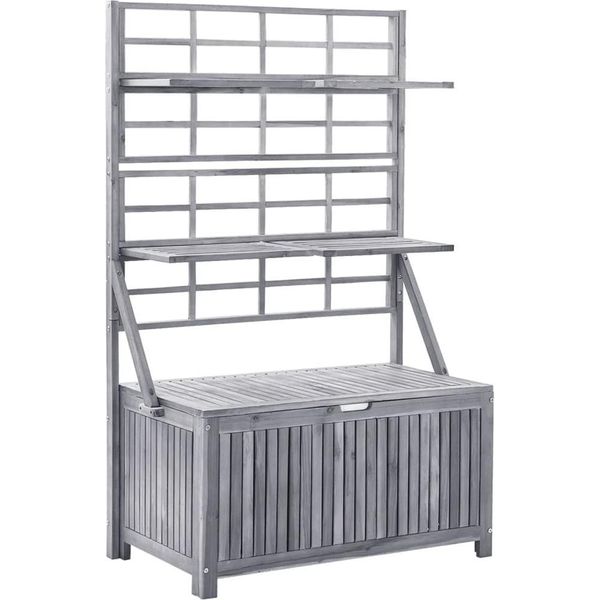 Syfax™ Contenitore Con Traliccio Grigio 99X55X160 Cm In Legno Acacia-image