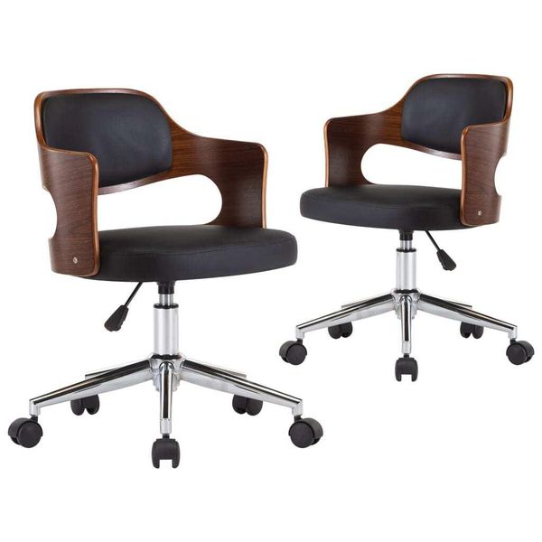 Syfax™ Sedie Da Pranzo Girevoli 2 Pz Nere In Legno Curvo E Pelle Finta-image